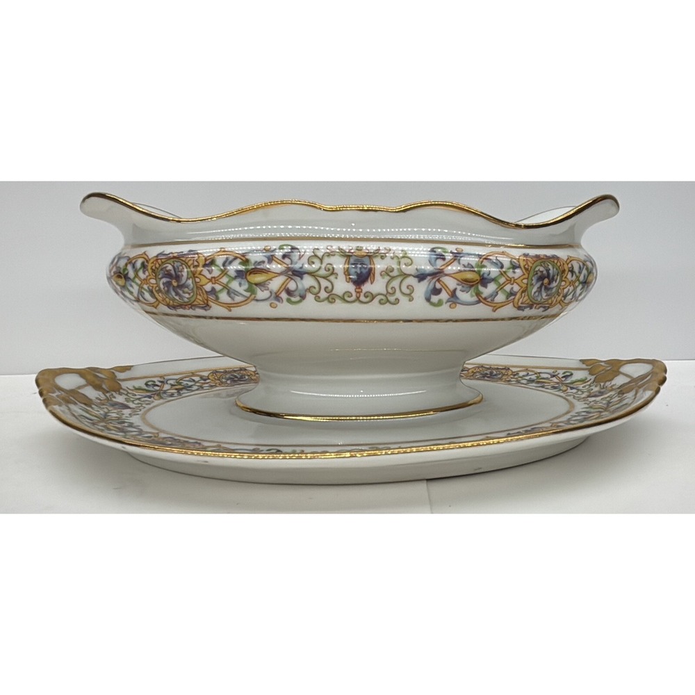 Wm. Guerin & Co Limoges Sauce/Gravy Boat Attached Under Plate